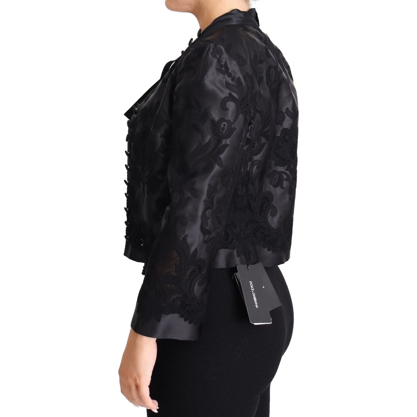 Dolce & Gabbana Embroidered Silk Blend Foliage Jacket Dolce & Gabbana Black