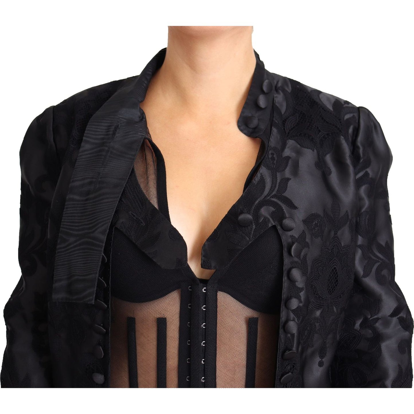 Dolce & Gabbana Embroidered Silk Blend Foliage Jacket Dolce & Gabbana Black