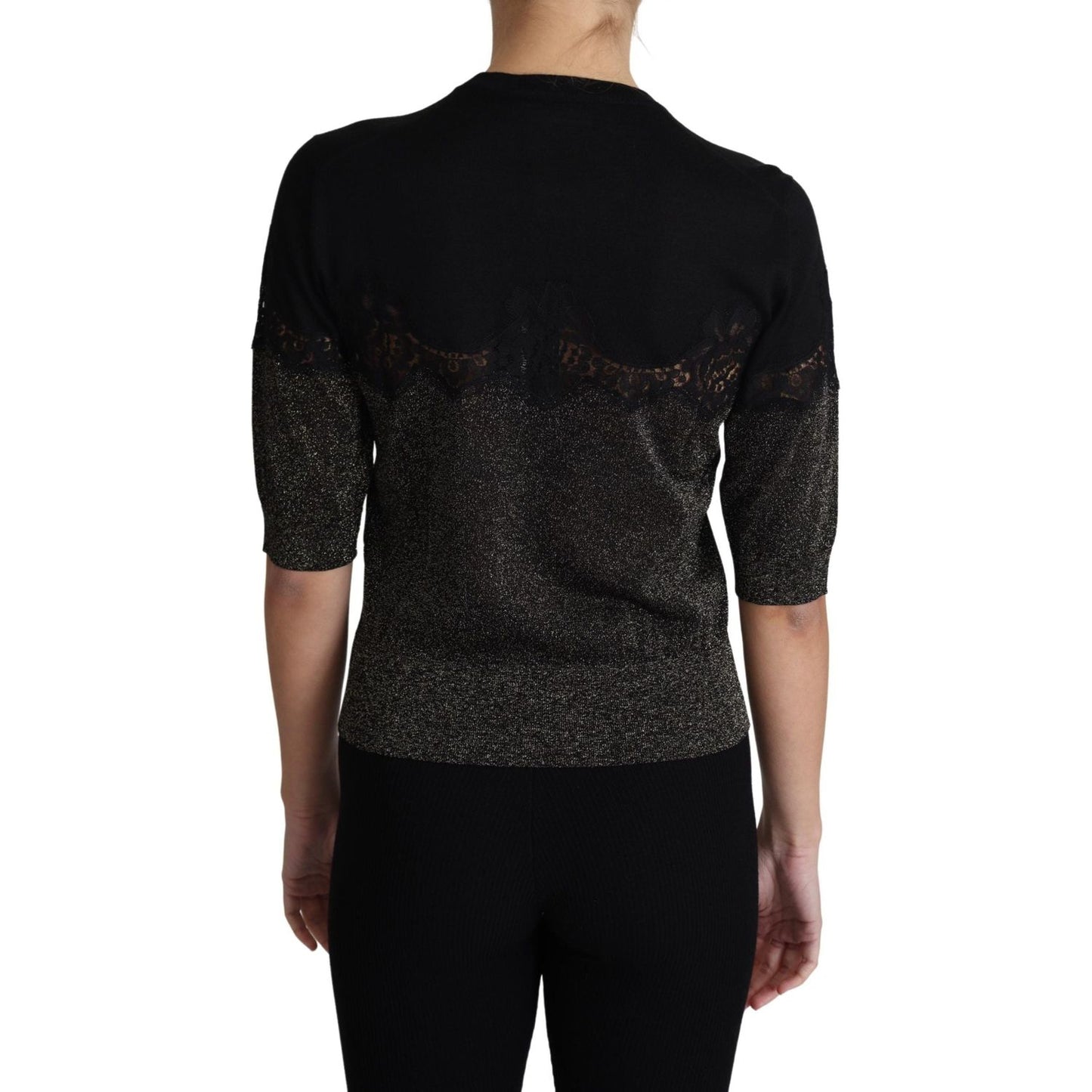 Dolce & Gabbana Elegant Lurex Threaded Jersey Lace Blouse Dolce & Gabbana Black