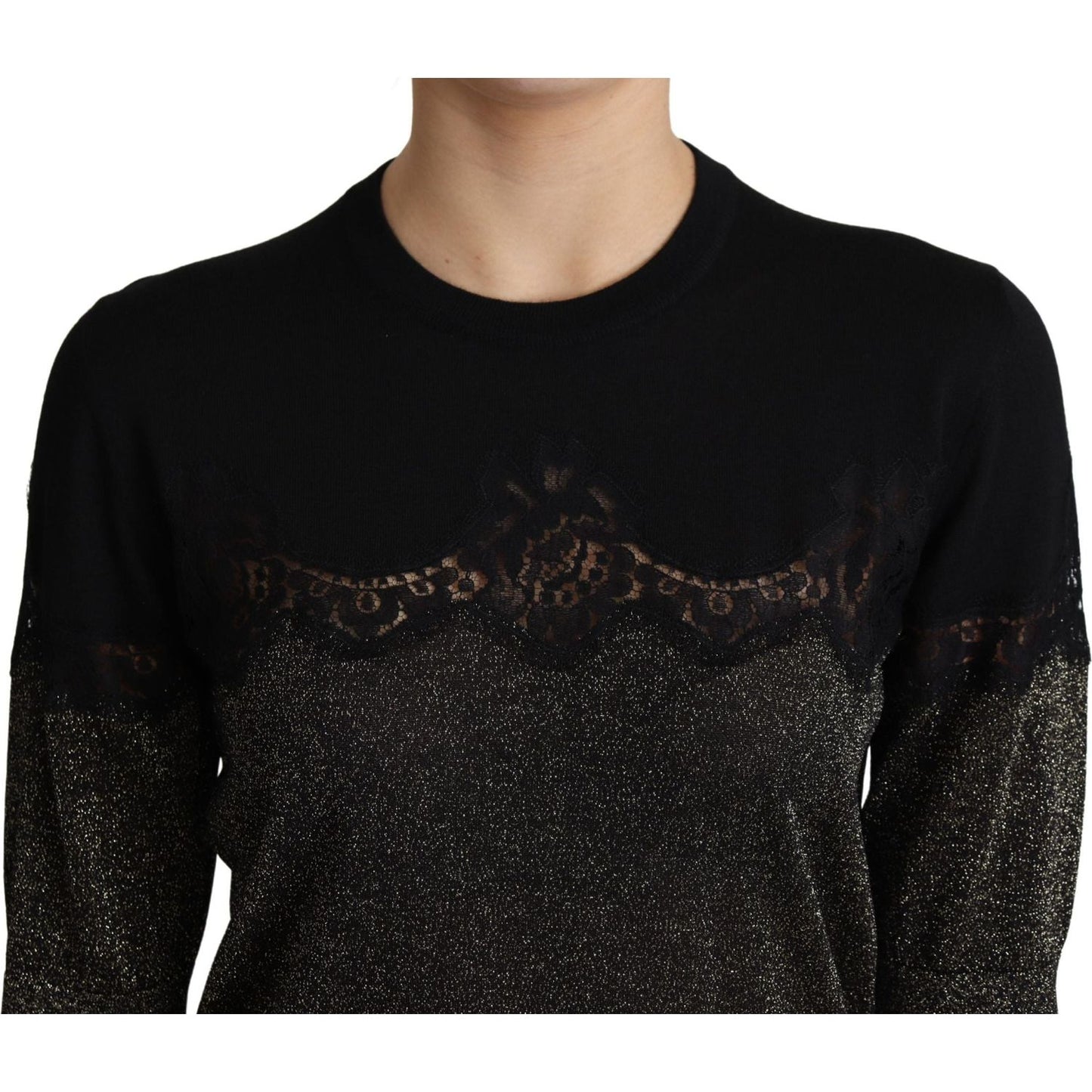 Dolce & Gabbana Elegant Lurex Threaded Jersey Lace Blouse Dolce & Gabbana Black