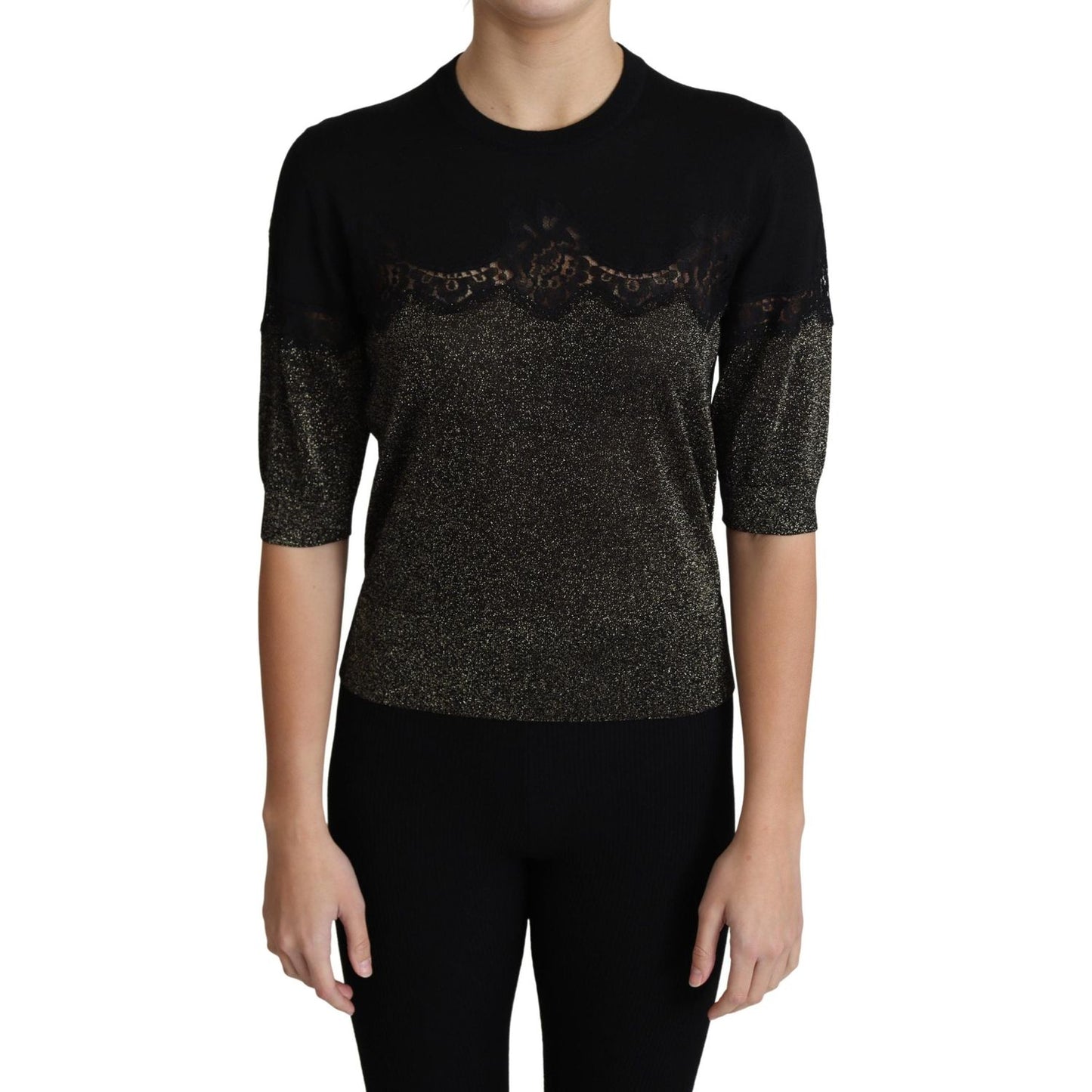 Dolce & Gabbana Elegant Lurex Threaded Jersey Lace Blouse Dolce & Gabbana Rosy Brown