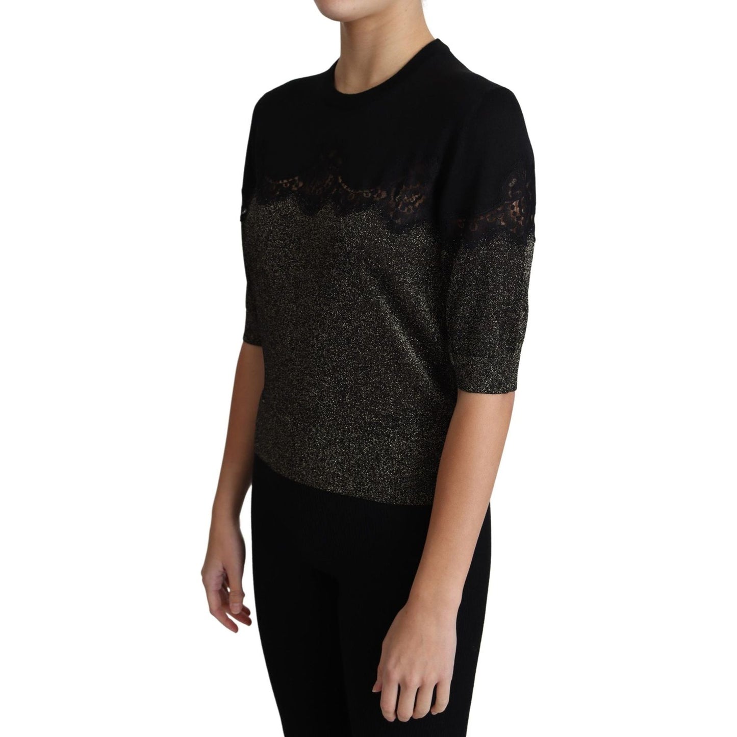 Dolce & Gabbana Elegant Lurex Threaded Jersey Lace Blouse Dolce & Gabbana Rosy Brown