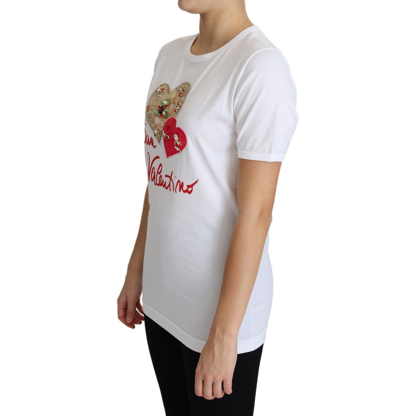 Dolce & Gabbana White San Valentino Heart Crystals T-shirt Top TSH5828-36