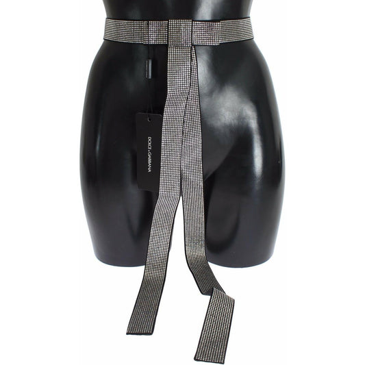 Dolce & Gabbana Black Silk Clear Crystal Bow Waist Belt WOMAN BELTS