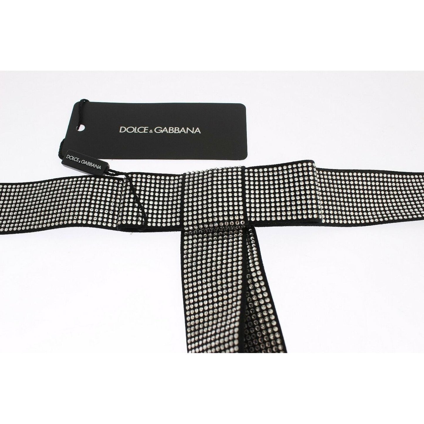 Dolce & Gabbana Black Silk Crystal Bow Waist Belt Elegance WOMAN BELTS Dolce & Gabbana White Smoke