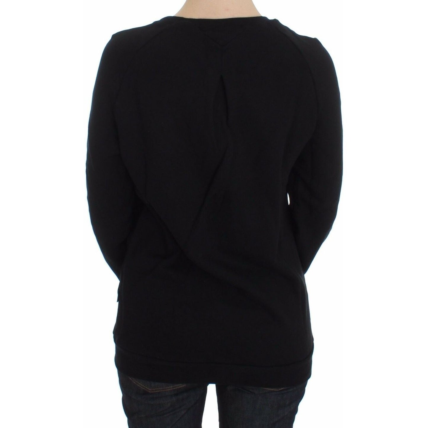 Exte Chic Skull Motif Crew-Neck Cotton Sweater Exte Black