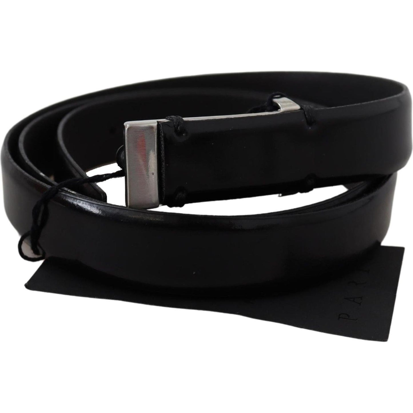 PLEIN SUD Elegant Black Leather Waist Belt Belt PLEIN SUD Black