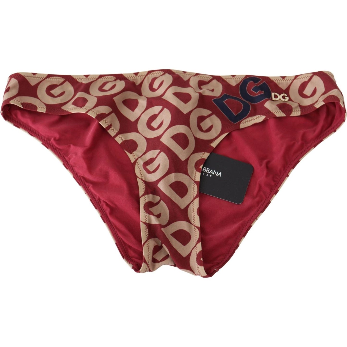 Dolce & Gabbana Chic Maroon Beige Logo Print Bikini Bottom Dolce & Gabbana Brown