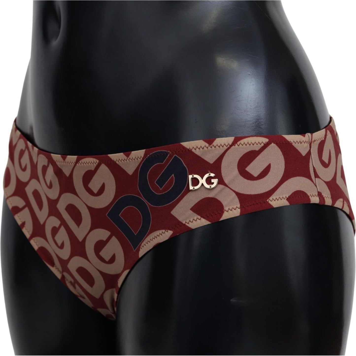 Dolce & Gabbana Chic Maroon Beige Logo Print Bikini Bottom Dolce & Gabbana Black