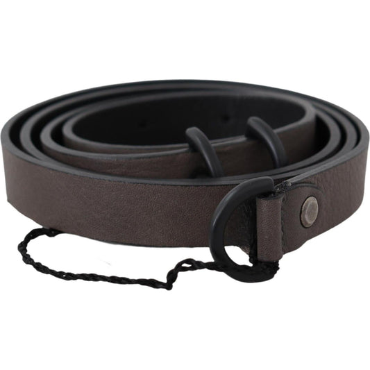 Costume National Brown Leather Skinny Round Buckle Belt Belt