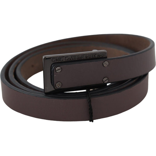 Costume National Brown Leather Tactical Logo Buckle Dark Belt