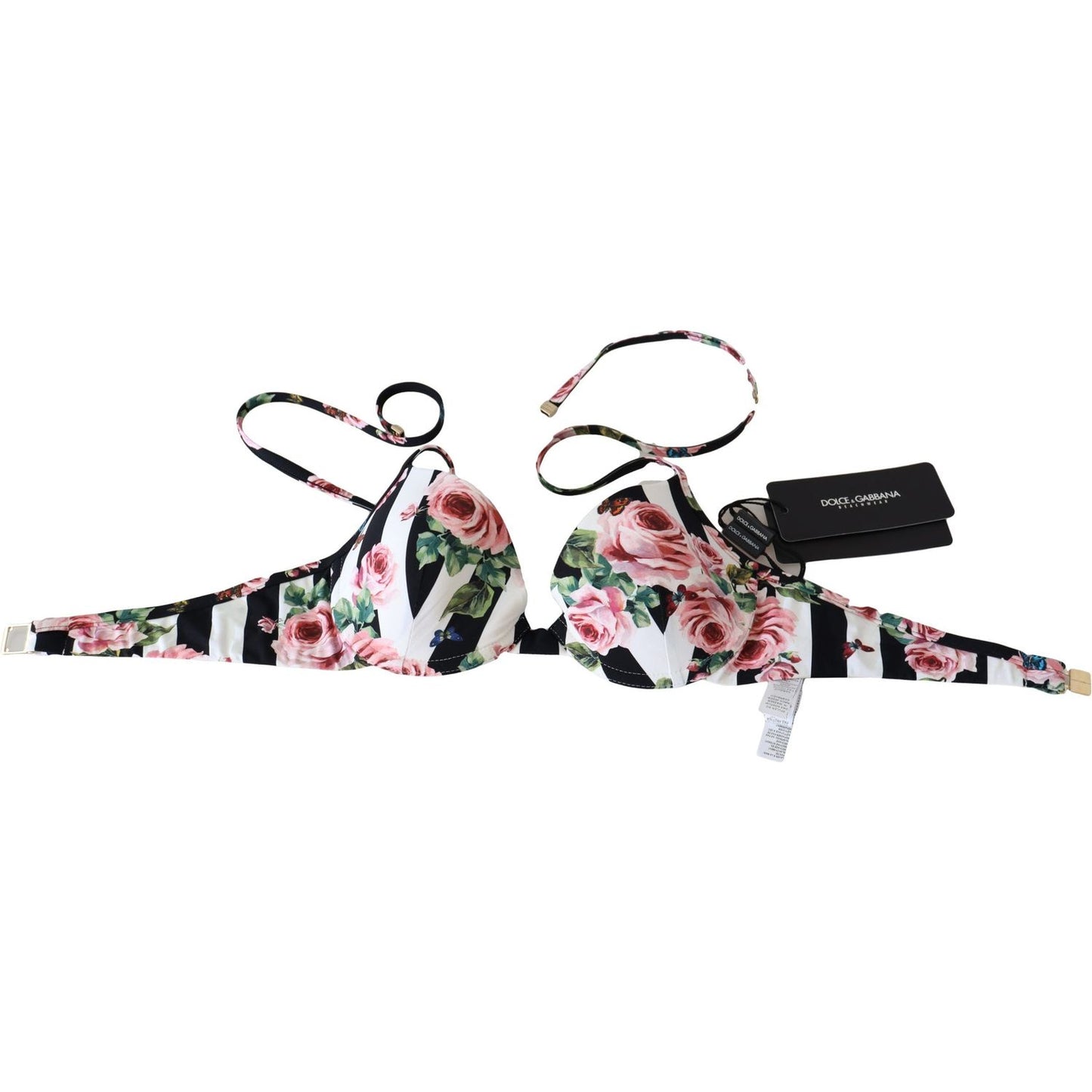 Dolce & Gabbana Chic Rose Print Bikini Top for Elegant Beach Days Dolce & Gabbana Gray