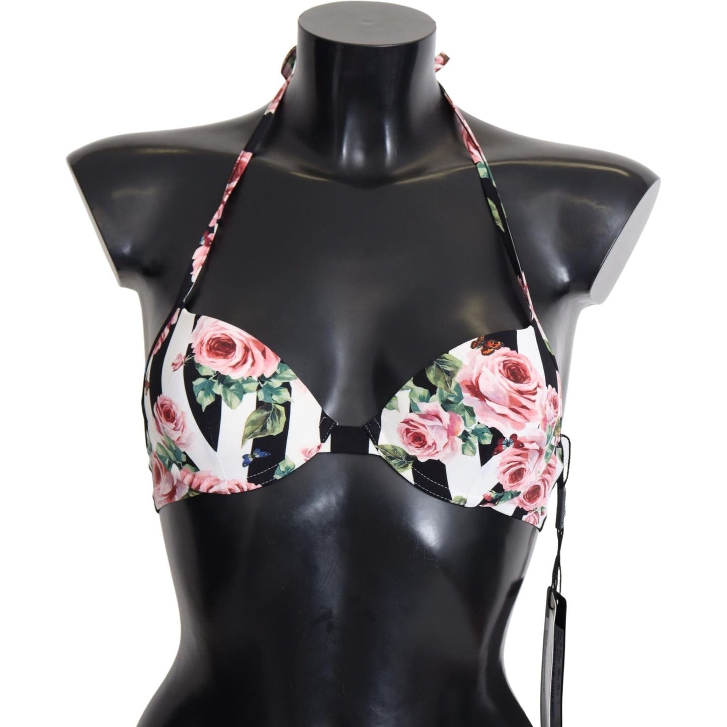 Dolce & Gabbana Chic Rose Print Bikini Top for Elegant Beach Days Dolce & Gabbana Dark Slate Gray