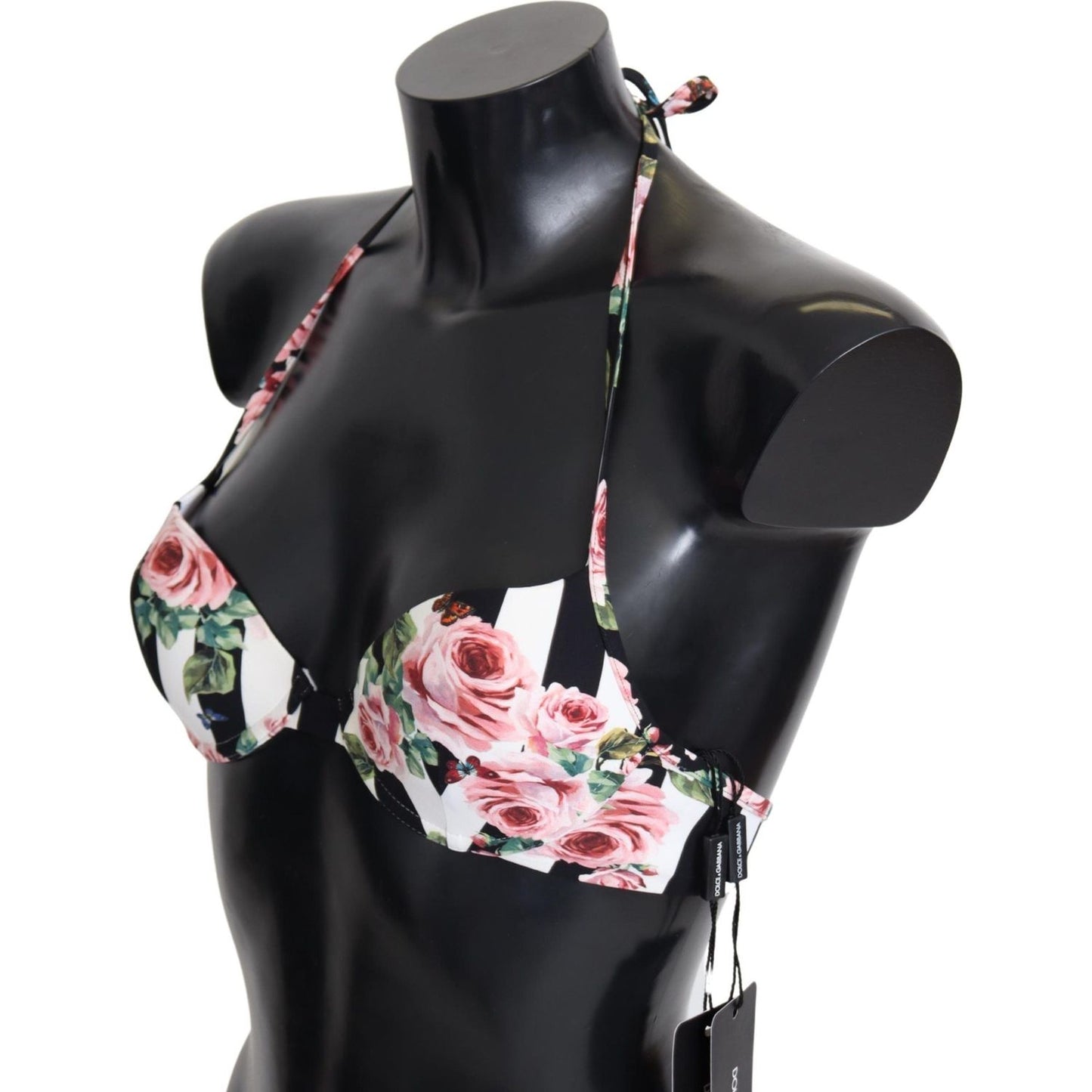 Dolce & Gabbana Chic Rose Print Bikini Top for Elegant Beach Days Dolce & Gabbana Dark Slate Gray