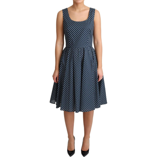Dolce & Gabbana Blue Dotted Cotton A-Line Gown Dress