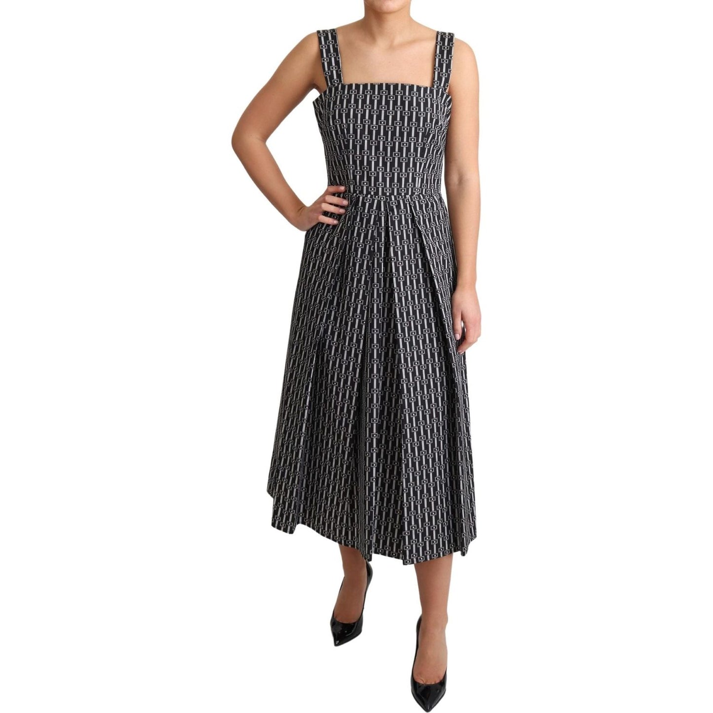 Dolce & Gabbana Elegant Sleeveless Geometric A-line Dress Dolce & Gabbana Tan