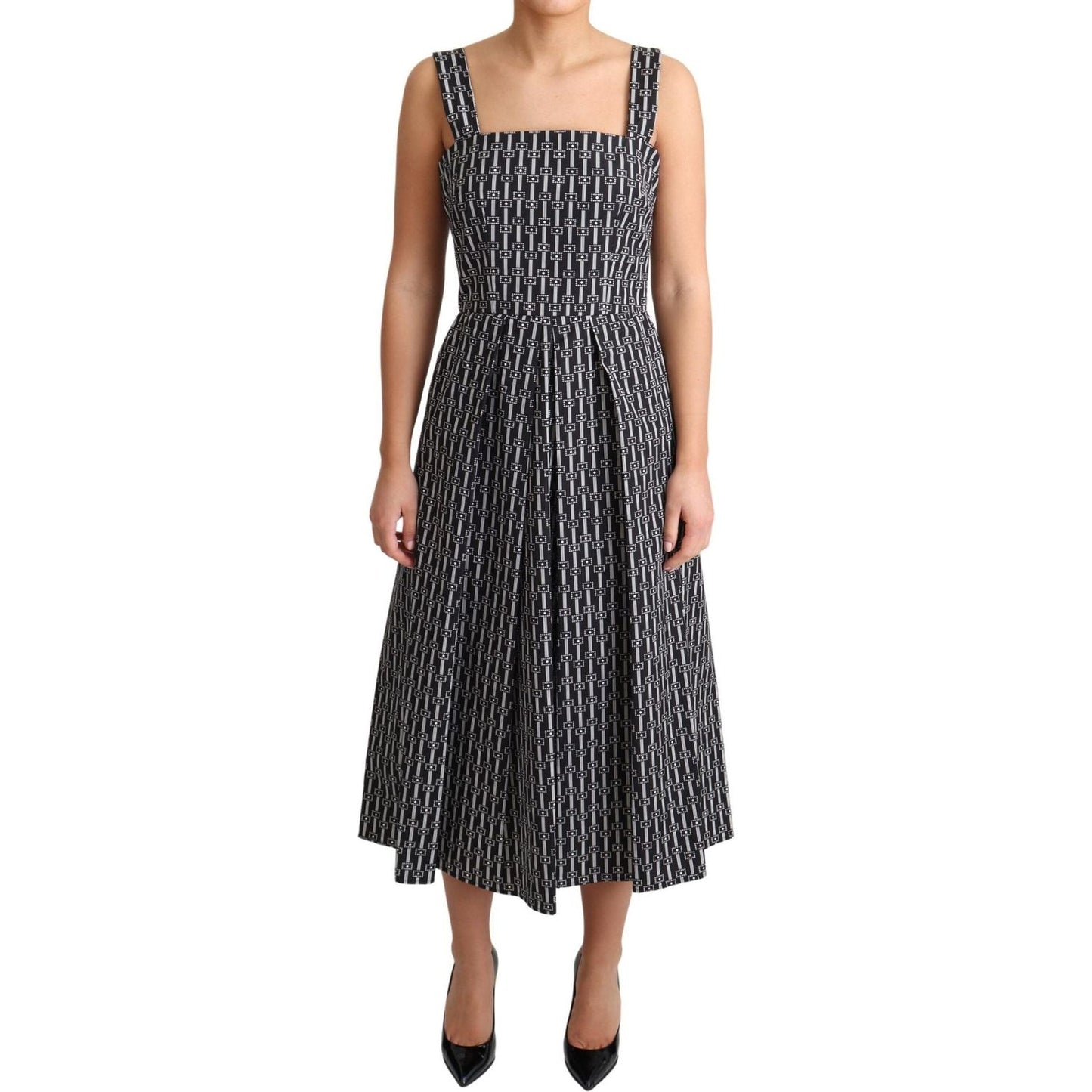 Dolce & Gabbana Elegant Sleeveless Geometric A-line Dress Dolce & Gabbana Tan