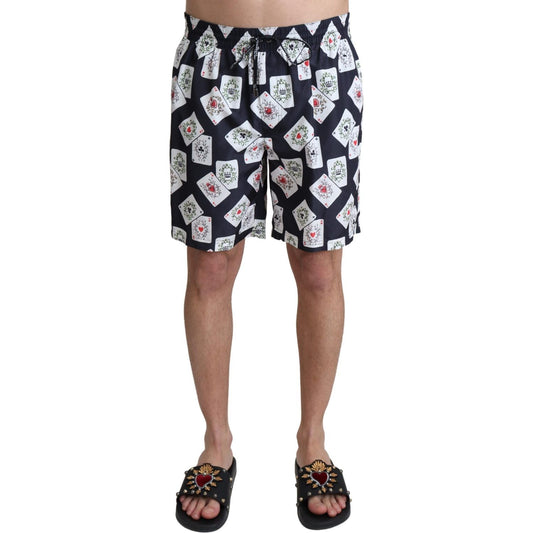 Dolce & Gabbana Black Card Deck Print Beachwear Swimshorts
