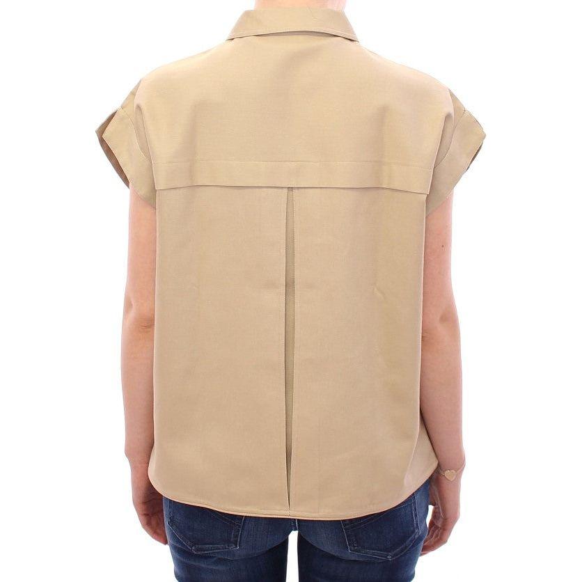 Andrea Incontri Sleeveless Beige Cotton Tank Top with Brooches Andrea Incontri Tan