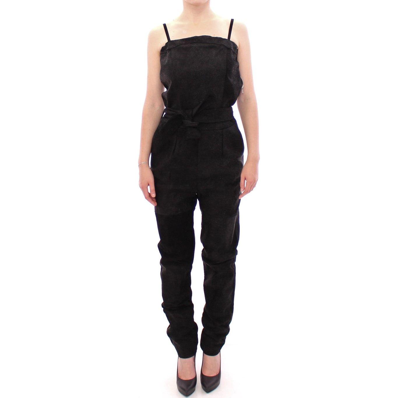 La Maison du Couturier Elegant Black Leather Jumpsuit with Waist Strap Coats & Jackets La Maison du Couturier Light Pink