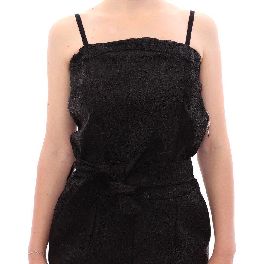 La Maison du Couturier Elegant Black Leather Jumpsuit with Waist Strap Coats & Jackets La Maison du Couturier Black