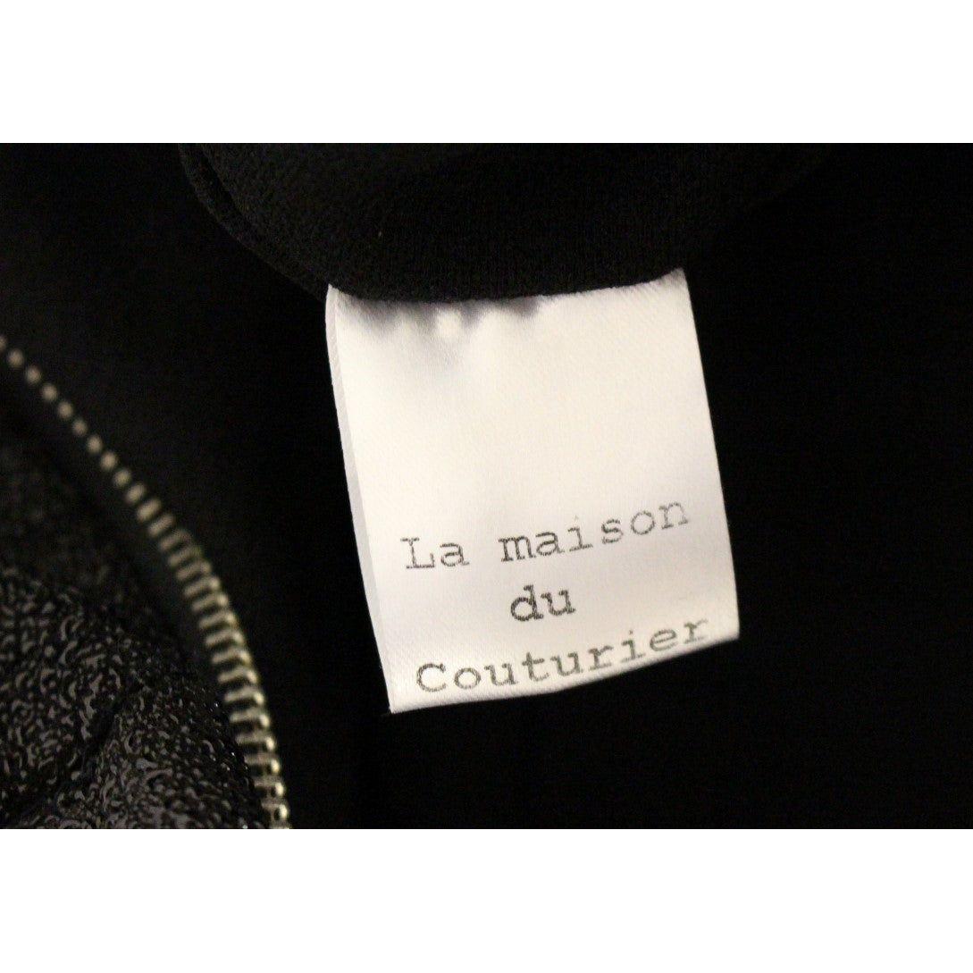 La Maison du Couturier Elegant Black Leather Jumpsuit with Waist Strap Coats & Jackets La Maison du Couturier Antique White