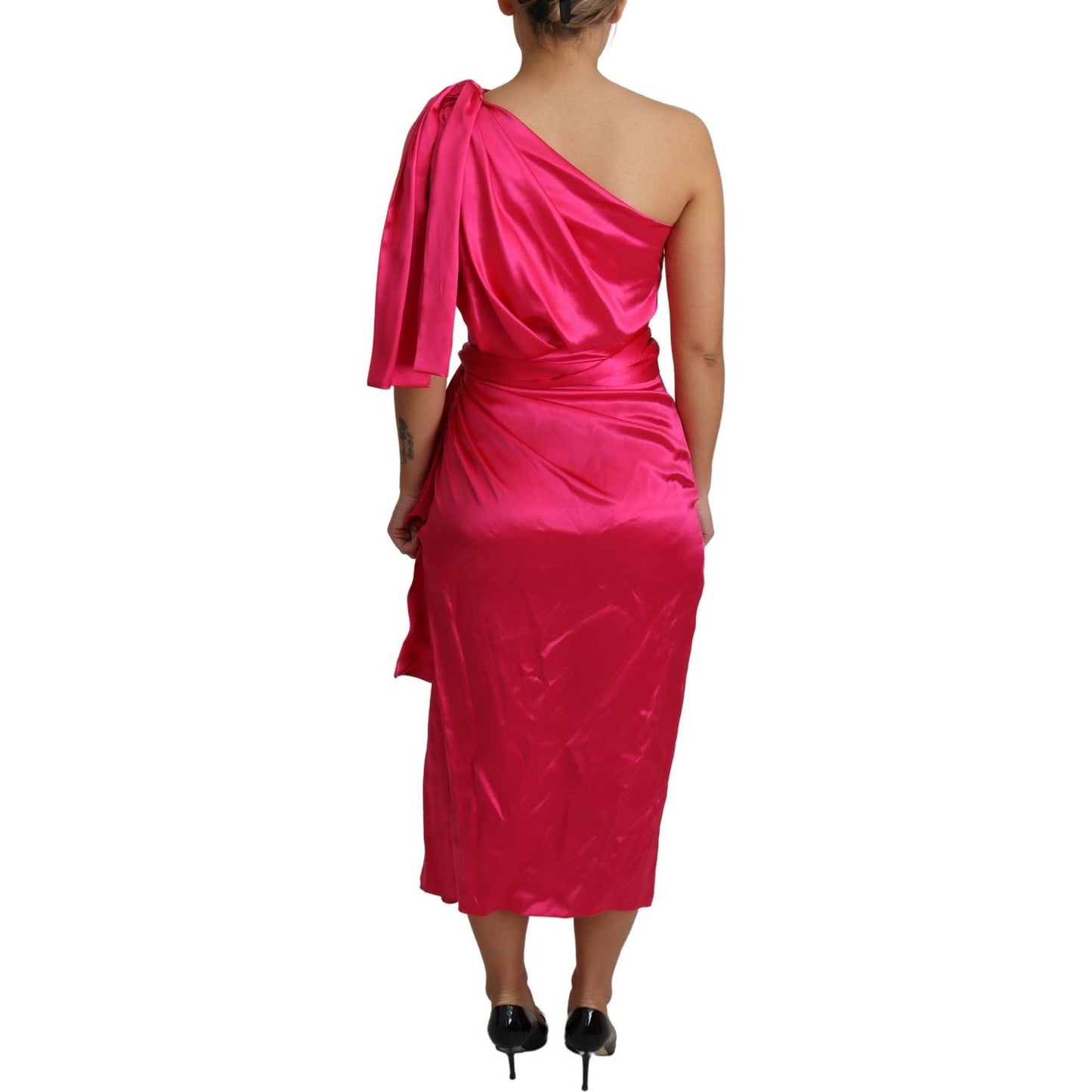 Dolce & Gabbana Elegant Fuchsia Silk One-Shoulder Wrap Dress Dolce & Gabbana Brown