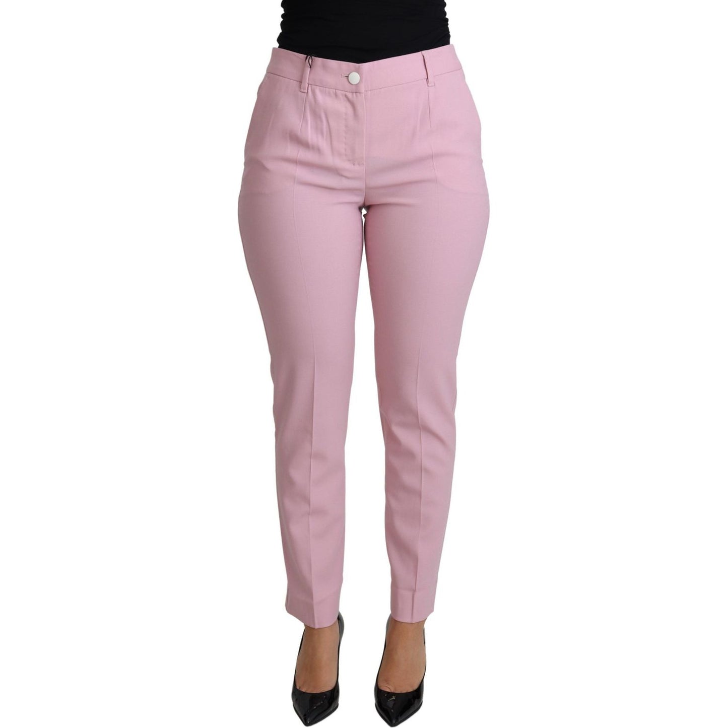 Dolce & Gabbana Elegant Pink High-Waisted Wool Trousers Dolce & Gabbana Rosy Brown
