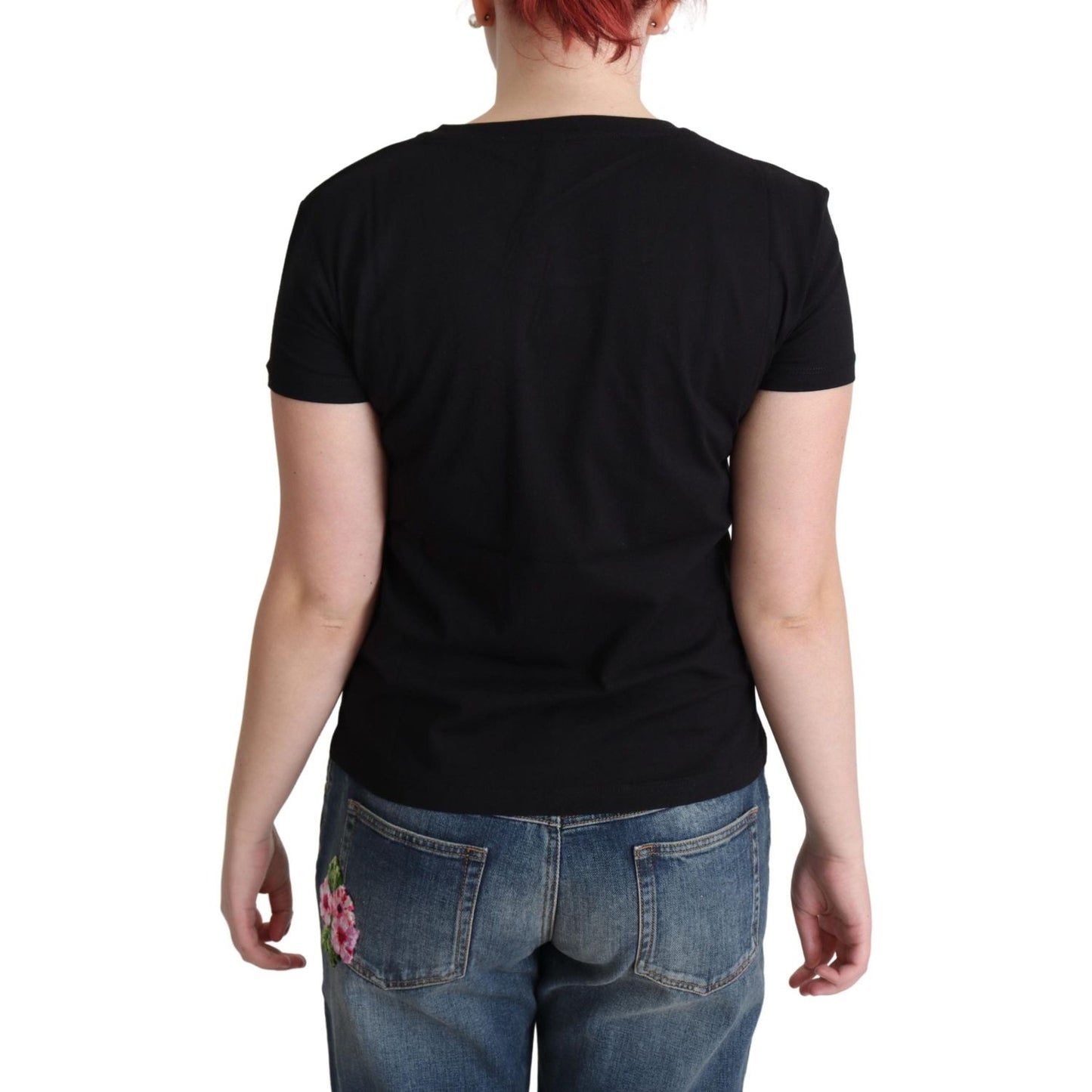 Moschino Chic Black Cotton Tee with Playful Print Moschino Tan