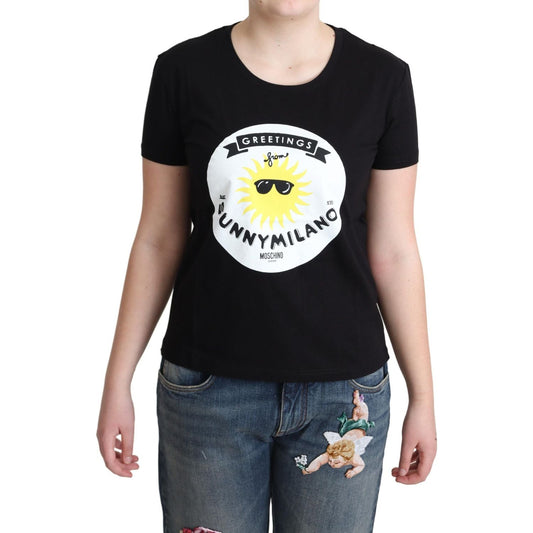 Moschino Black Cotton Sunny Milano Print T-shirt