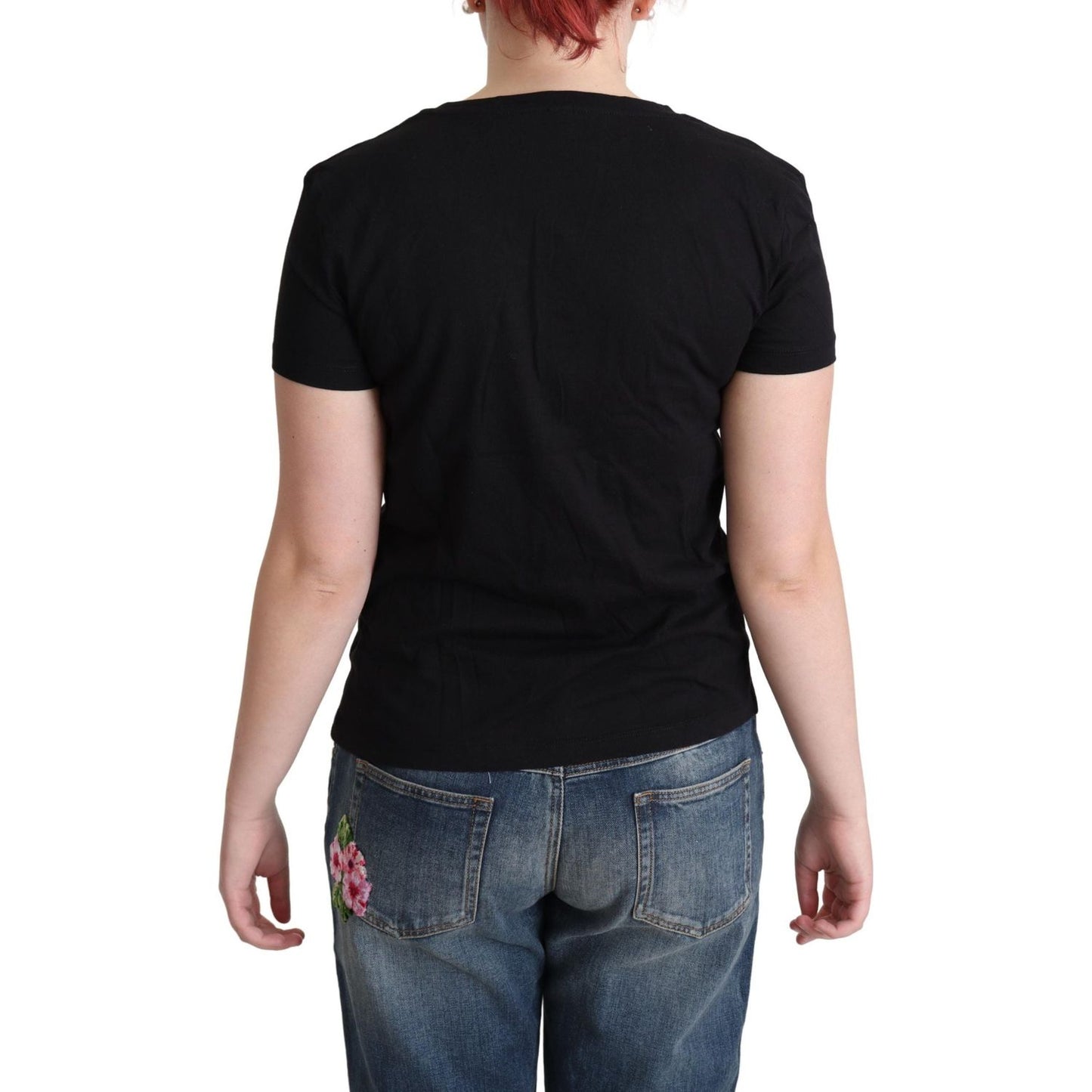 Moschino Chic Black Cotton Round Neck Tee Moschino Tan