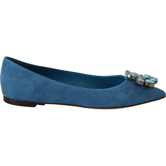 Dolce & Gabbana Blue Suede Crystals Loafers Flats Shoes