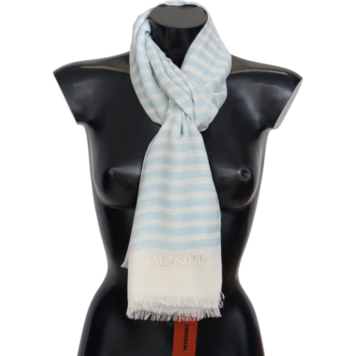 Missoni Elegant Cashmere Scarf with Linear Design Missoni Light Gray
