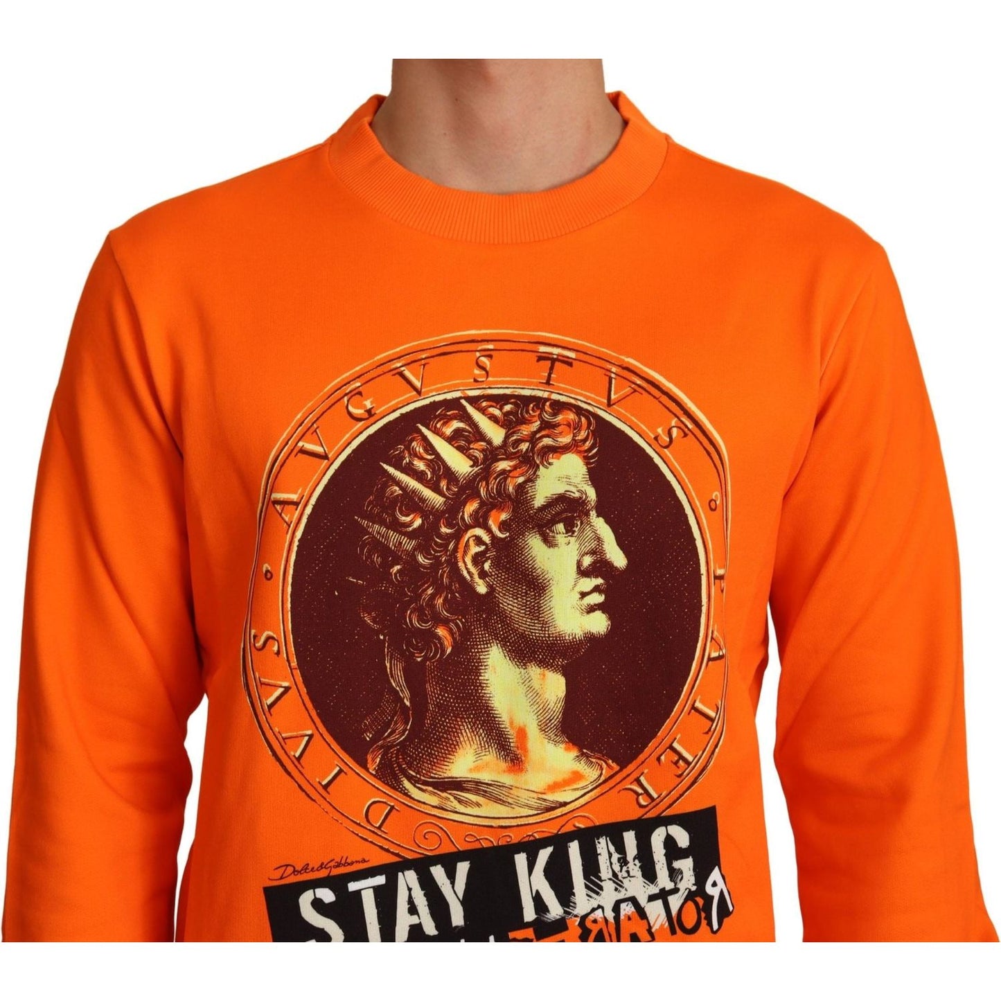Dolce & Gabbana Regal Crewneck Cotton Sweater in Orange Dolce & Gabbana Chocolate