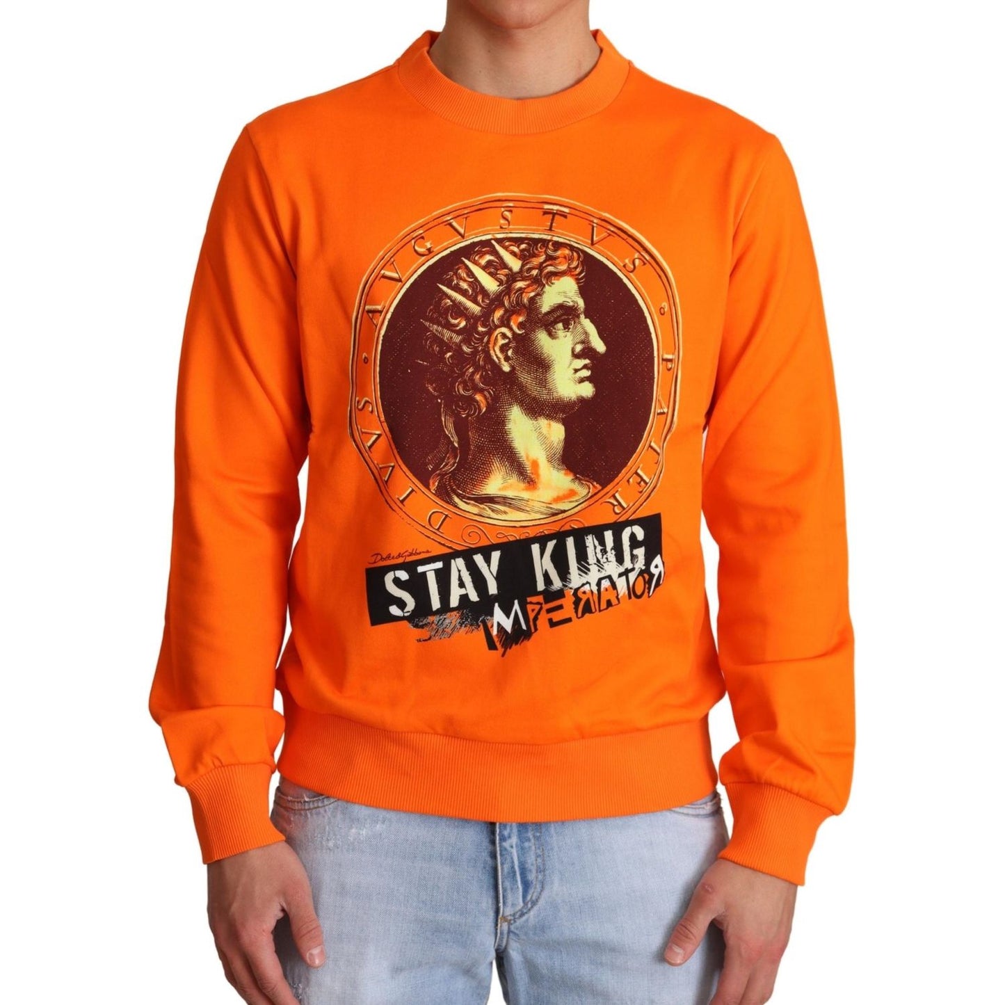 Dolce & Gabbana Regal Crewneck Cotton Sweater in Orange Dolce & Gabbana Chocolate