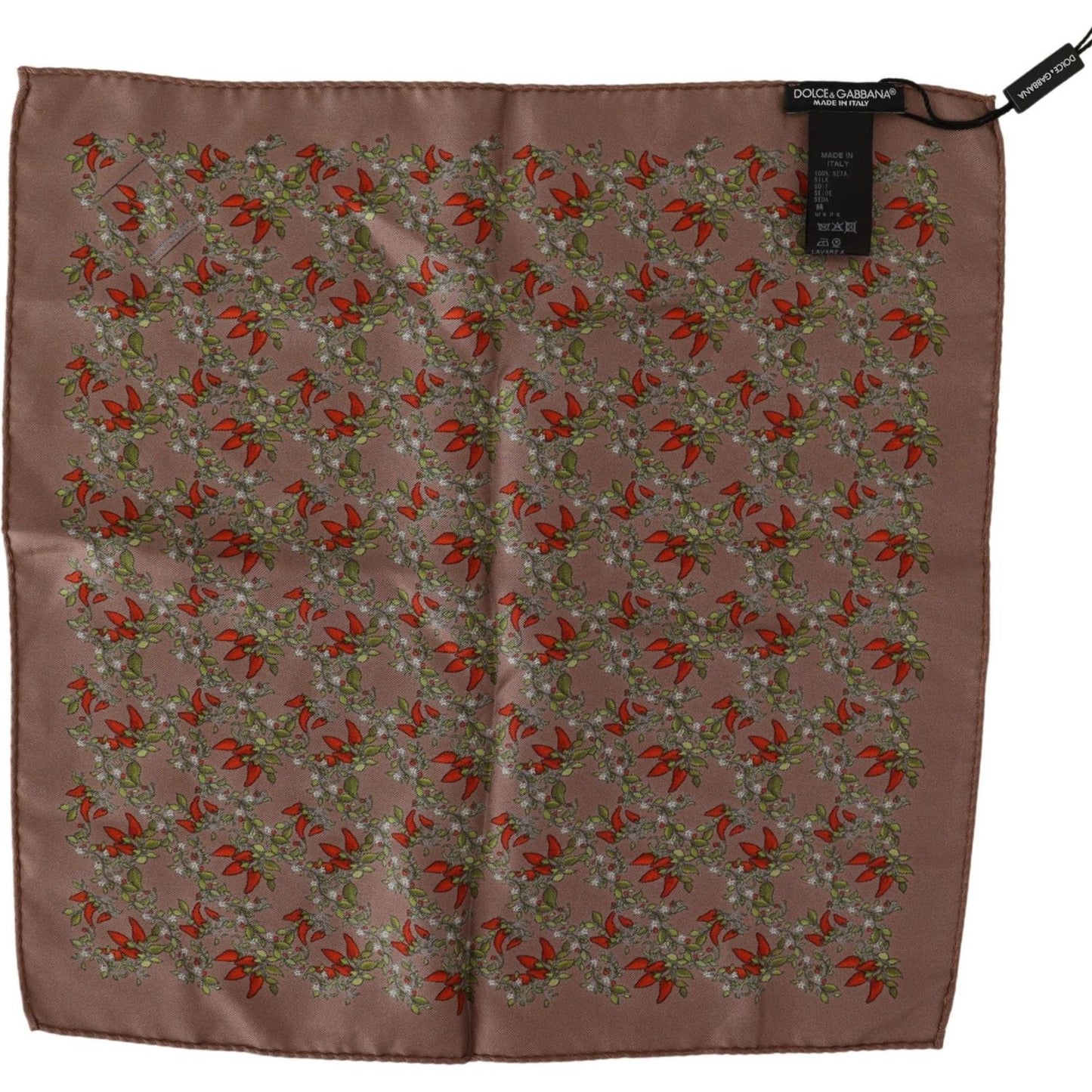 Dolce & Gabbana Elegant Brown Silk Pocket Square with Carrot Print Dolce & Gabbana Dark Olive Green