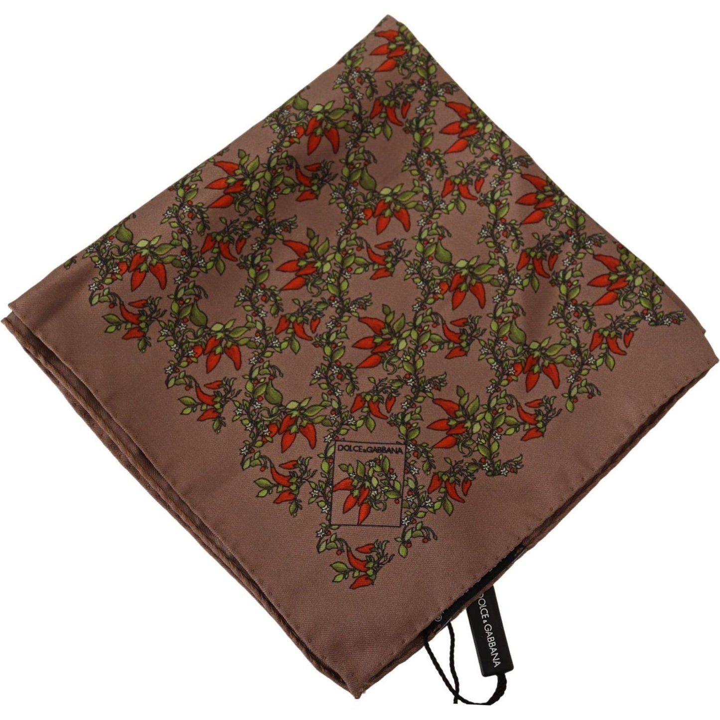 Dolce & Gabbana Elegant Brown Silk Pocket Square with Carrot Print Dolce & Gabbana Dark Olive Green