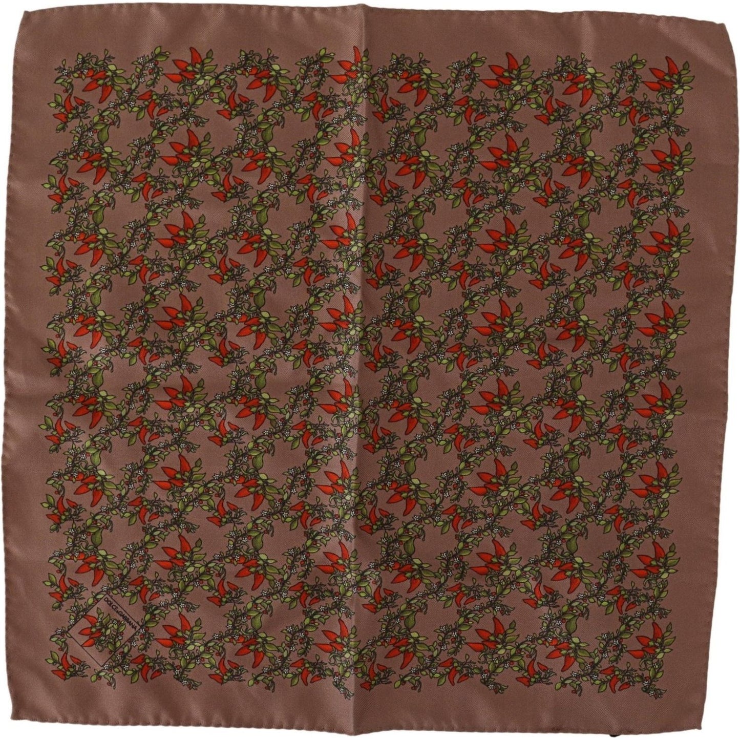 Dolce & Gabbana Elegant Brown Silk Pocket Square with Carrot Print Dolce & Gabbana Dark Olive Green