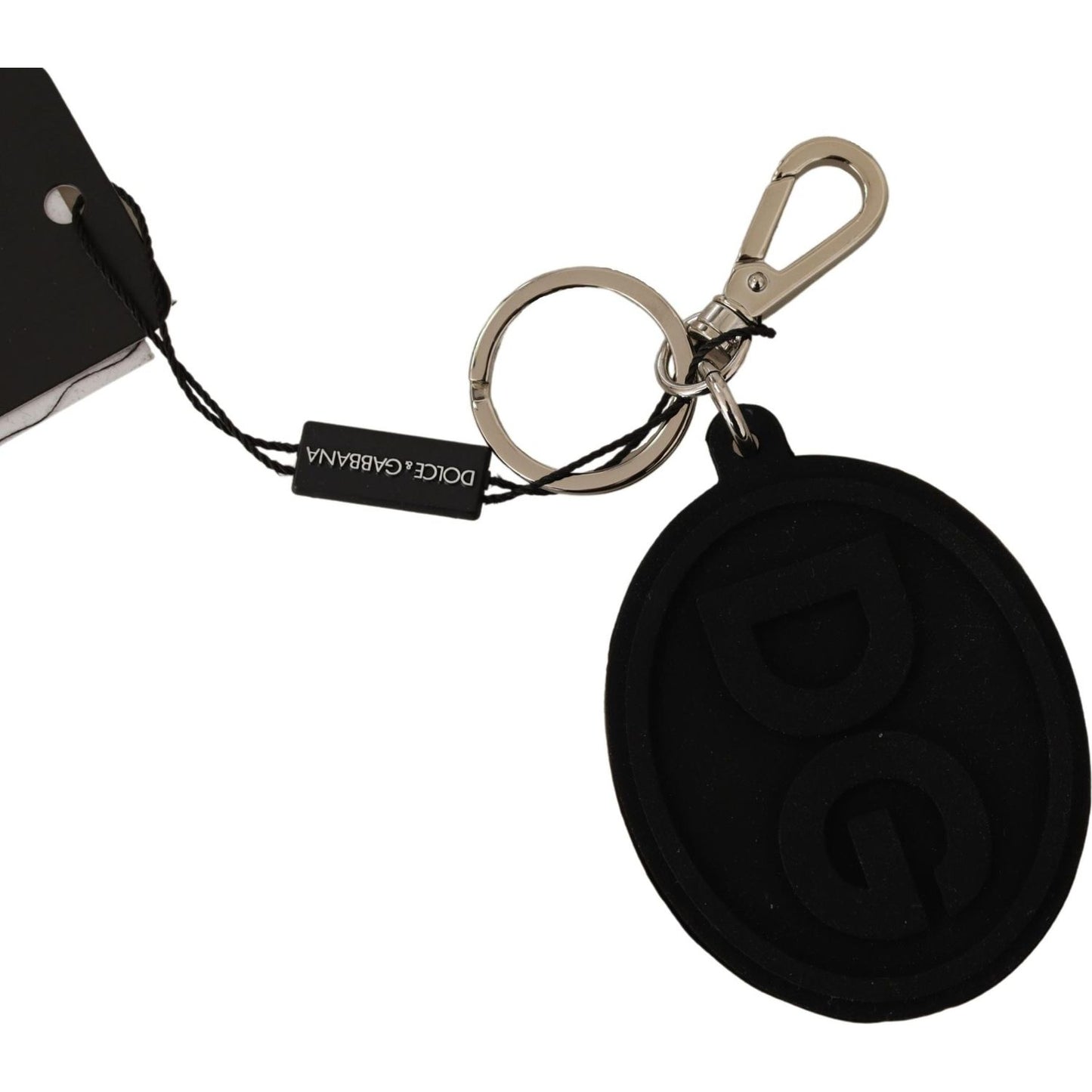 Dolce & Gabbana Chic Black Rubber & Brass Logo Keychain Dolce & Gabbana Dark Gray