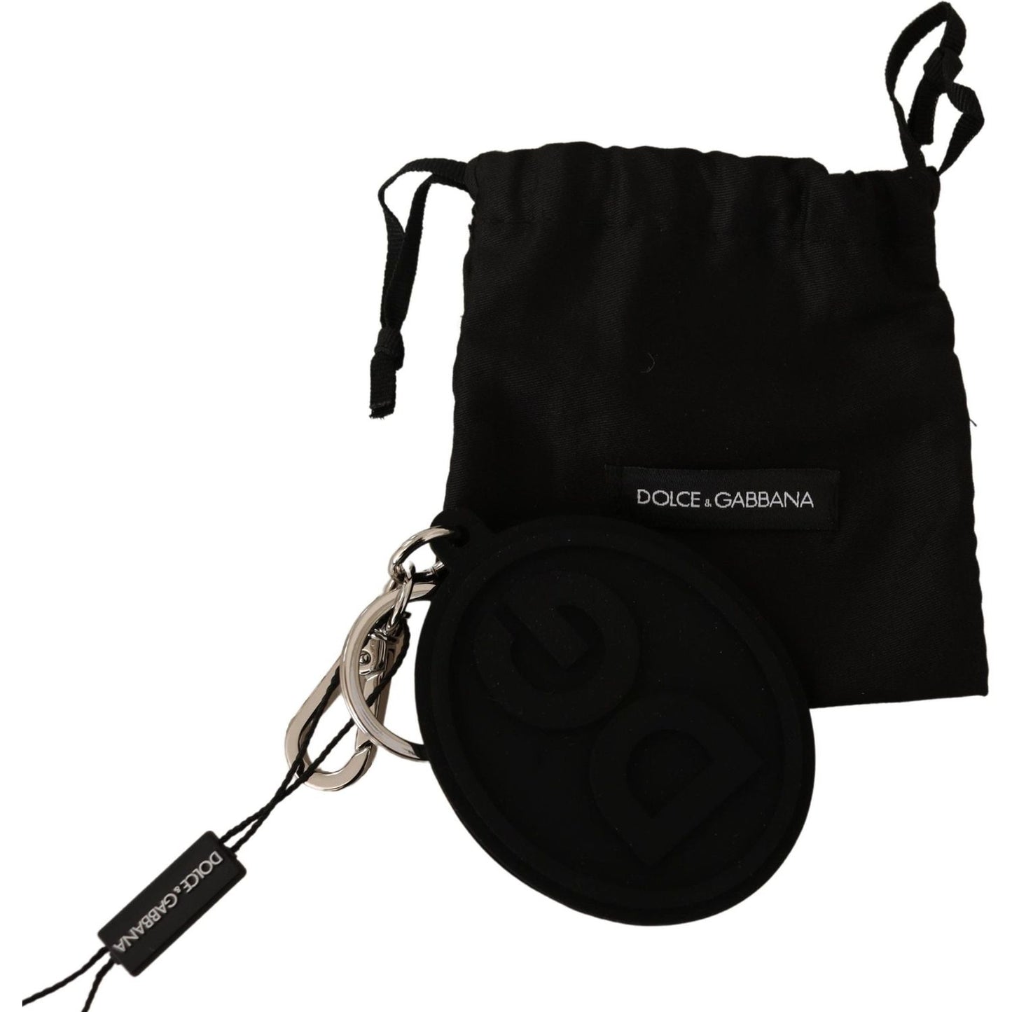 Dolce & Gabbana Chic Black Rubber & Brass Logo Keychain Dolce & Gabbana Black