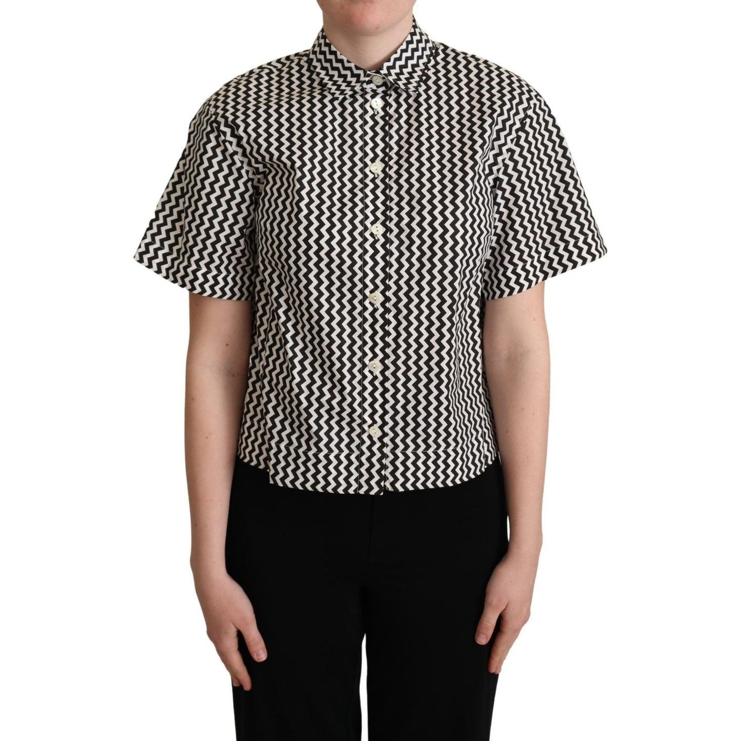 Dolce & Gabbana Zigzag Elegance Cotton Polo Top Blouse Top Dolce & Gabbana Dark Slate Gray