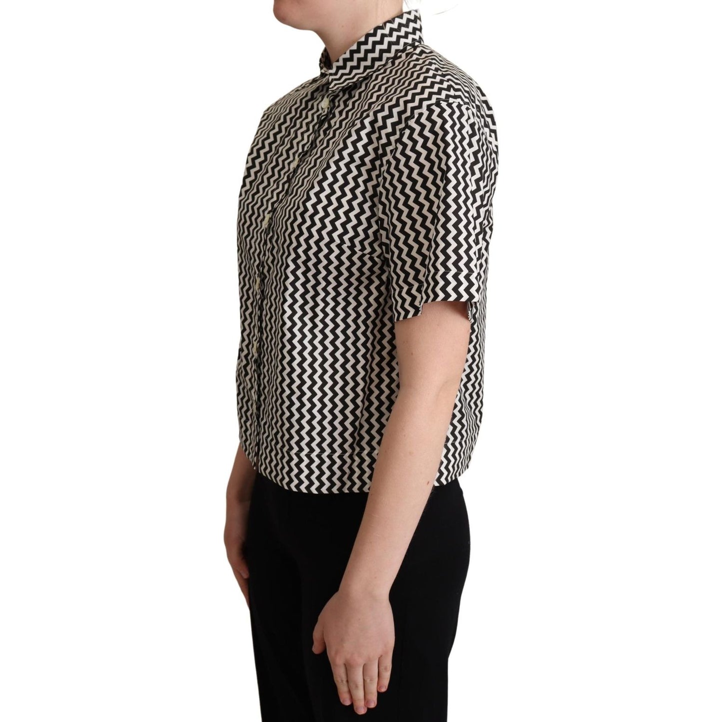 Dolce & Gabbana Zigzag Elegance Cotton Polo Top Blouse Top Dolce & Gabbana Gray