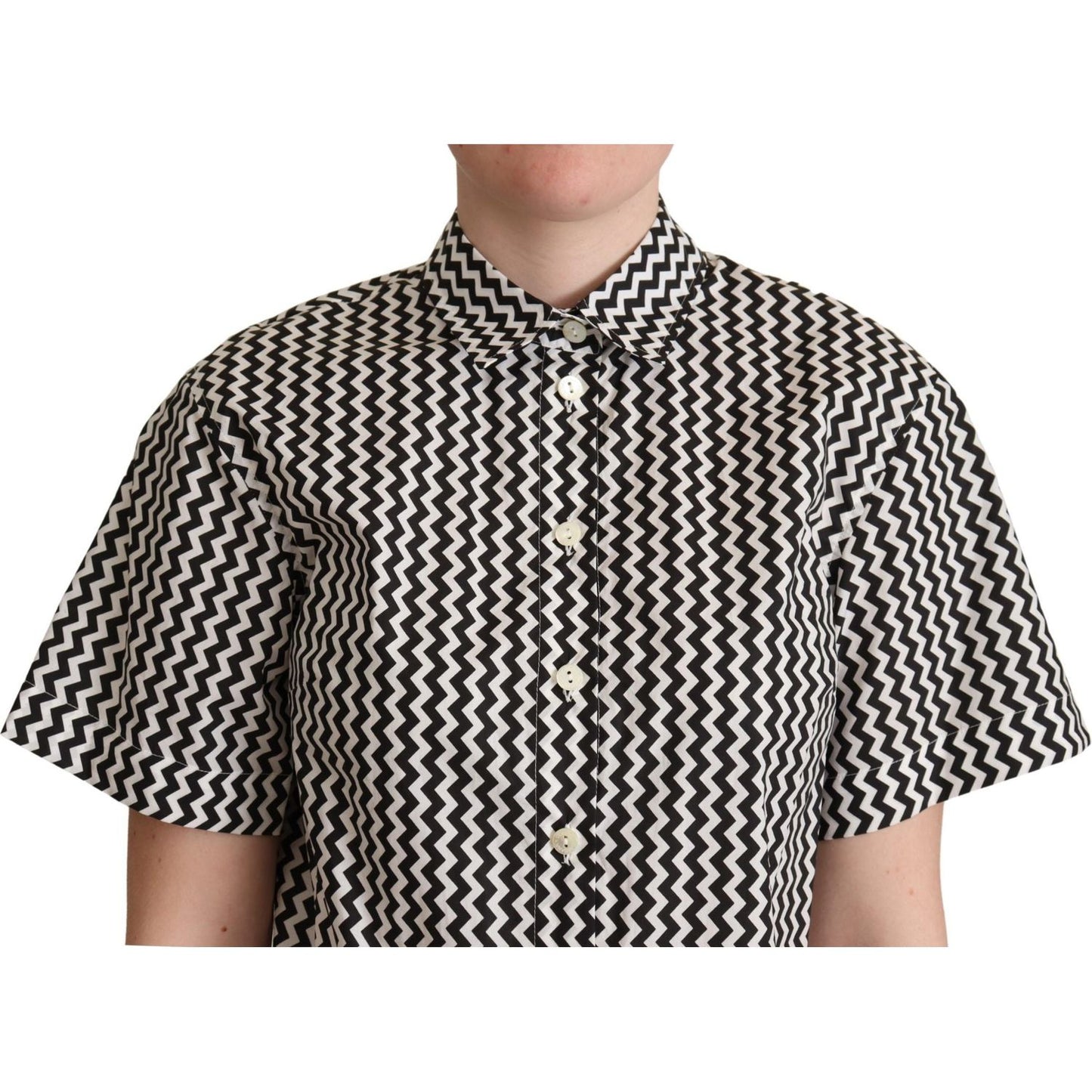 Dolce & Gabbana Zigzag Elegance Cotton Polo Top Blouse Top Dolce & Gabbana Light Gray