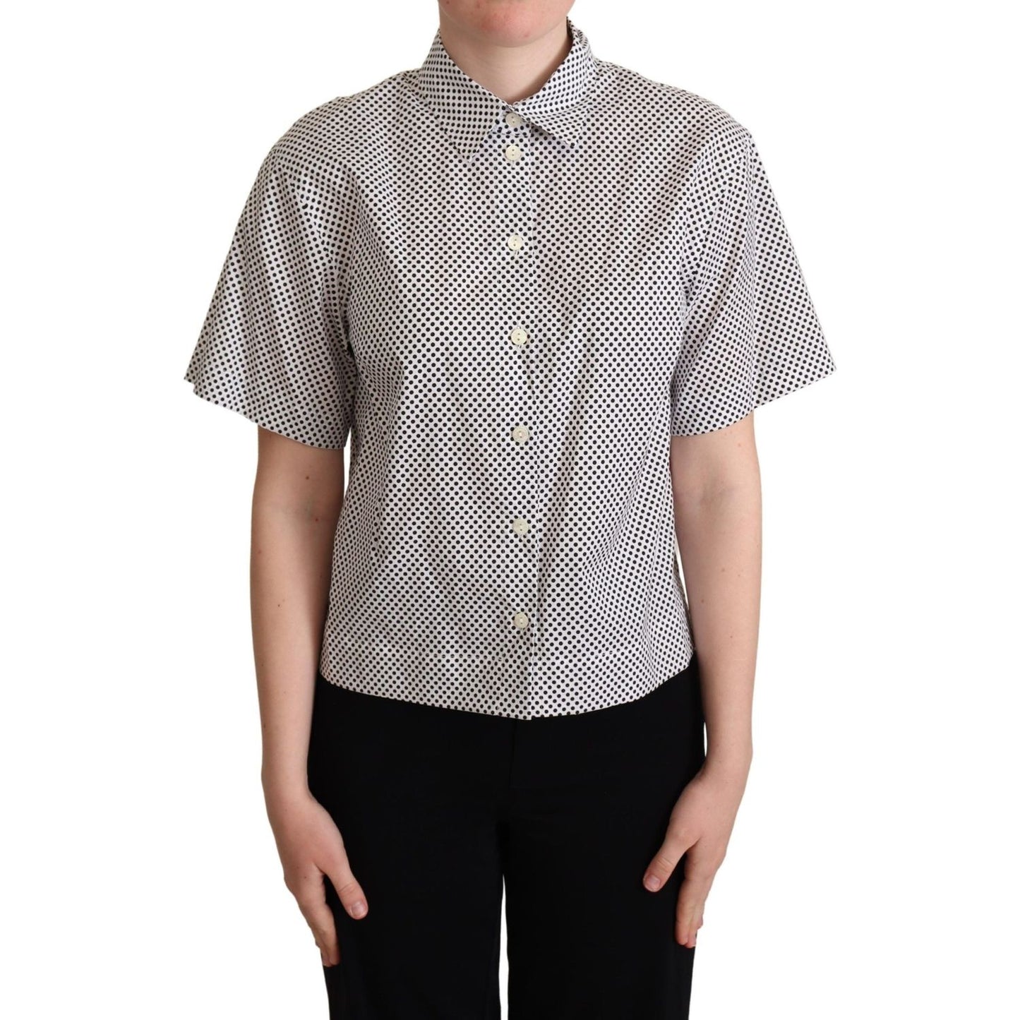 Dolce & Gabbana Elegant Polka Dot Cotton Polo Top Blouse Top Dolce & Gabbana Gray