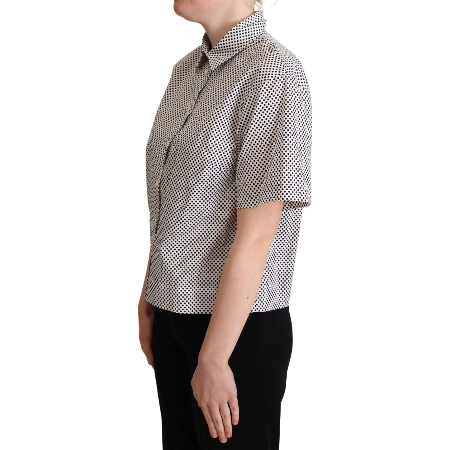 Dolce & Gabbana Elegant Polka Dot Cotton Polo Top Blouse Top Dolce & Gabbana Gray
