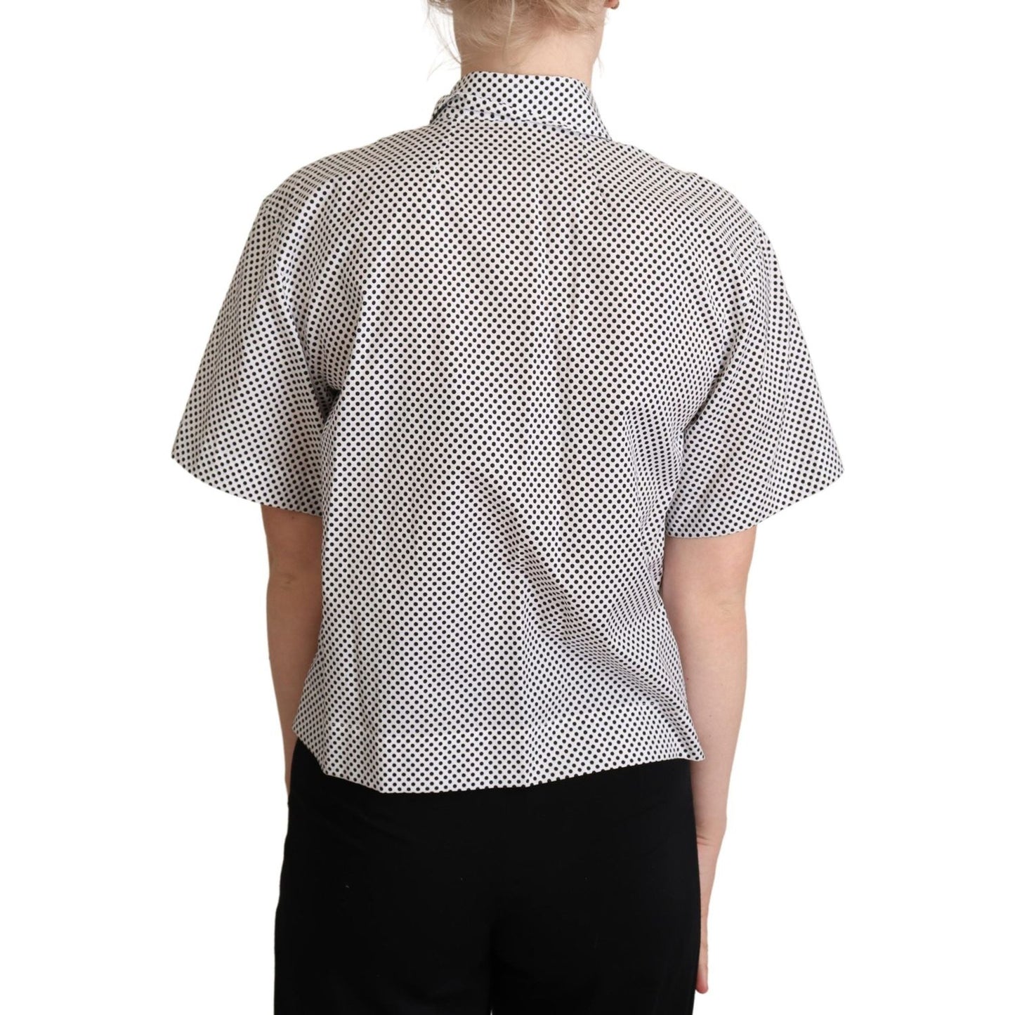 Dolce & Gabbana Elegant Polka Dot Cotton Polo Top Blouse Top Dolce & Gabbana Black
