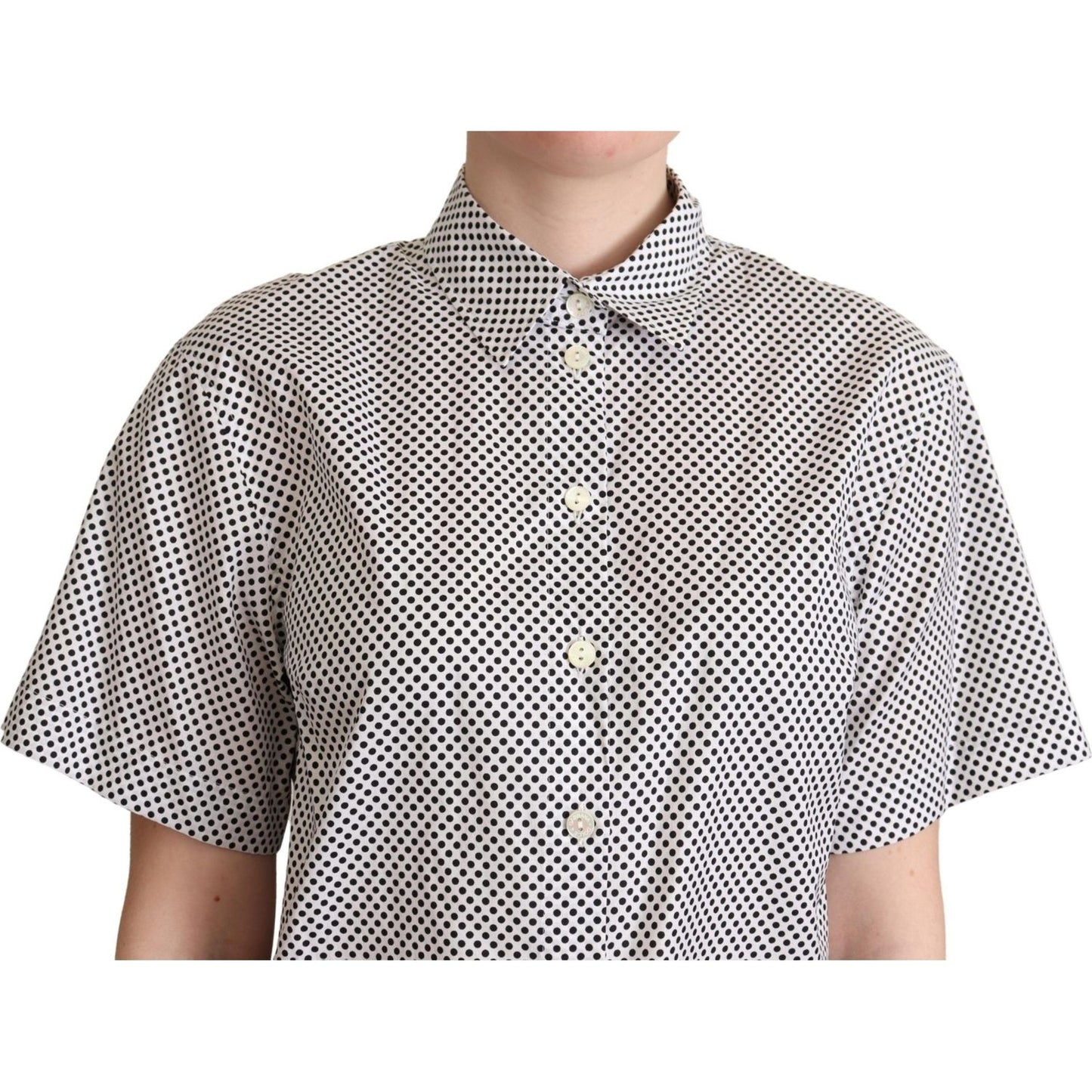 Dolce & Gabbana Elegant Polka Dot Cotton Polo Top Blouse Top Dolce & Gabbana Light Gray