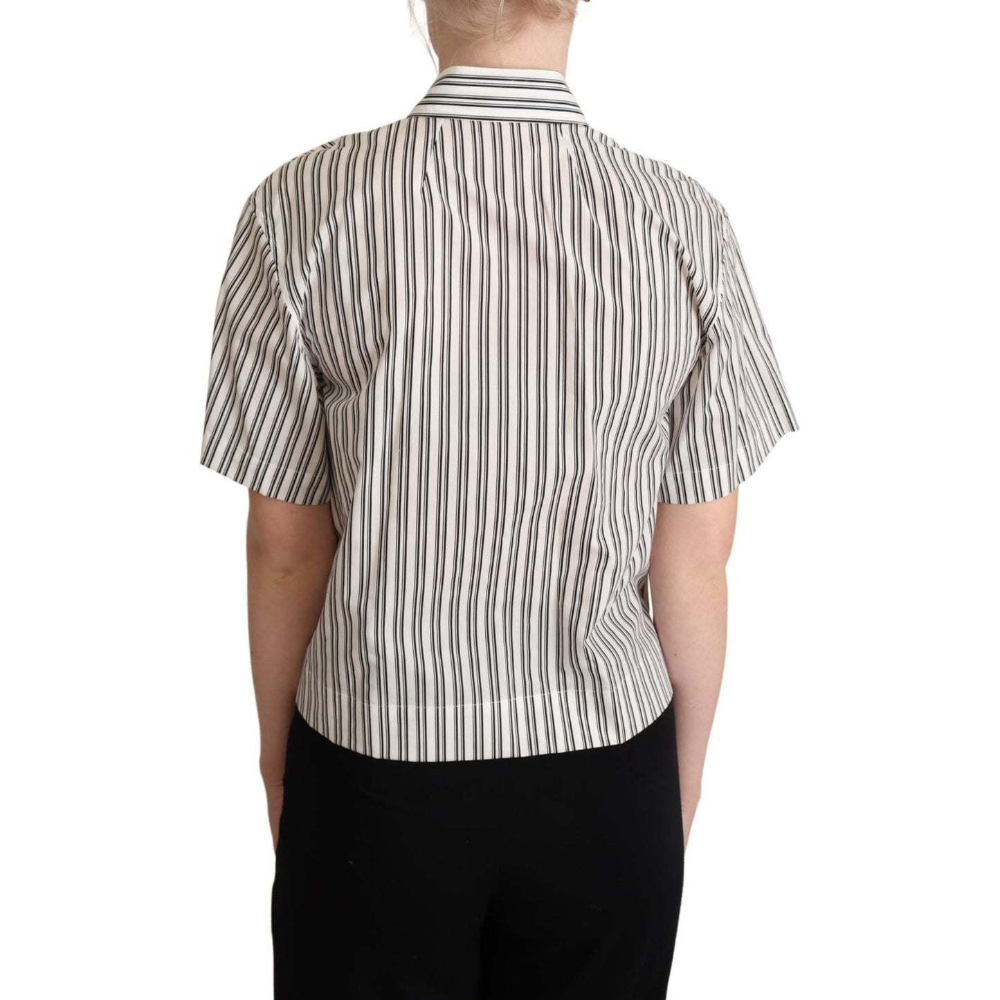 Dolce & Gabbana Elegant Striped Cotton Polo Top Blouse Top Dolce & Gabbana Gray