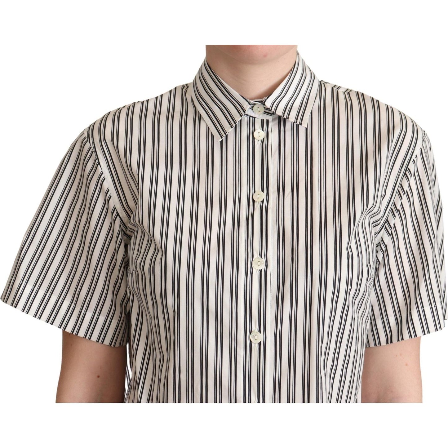 Dolce & Gabbana Elegant Striped Cotton Polo Top Blouse Top Dolce & Gabbana Light Gray