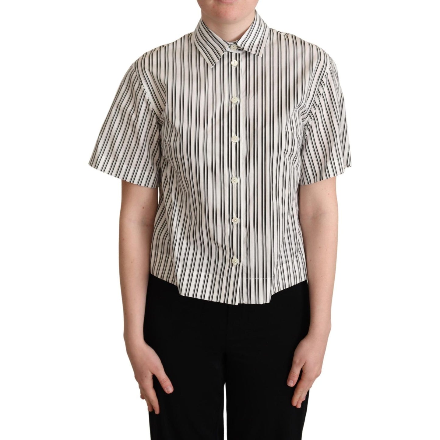 Dolce & Gabbana Elegant Striped Cotton Polo Top Blouse Top Dolce & Gabbana Gray
